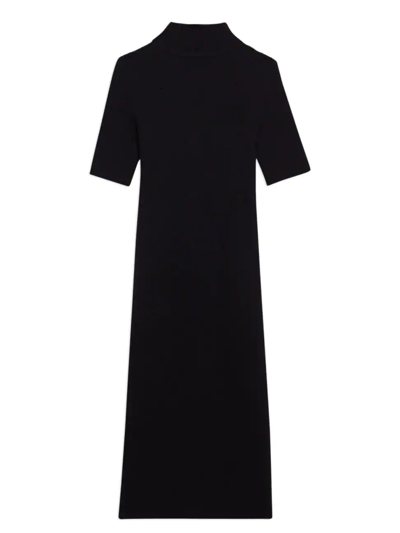Theory Wool-blend Mock Turtleneck Midi-dress In Black