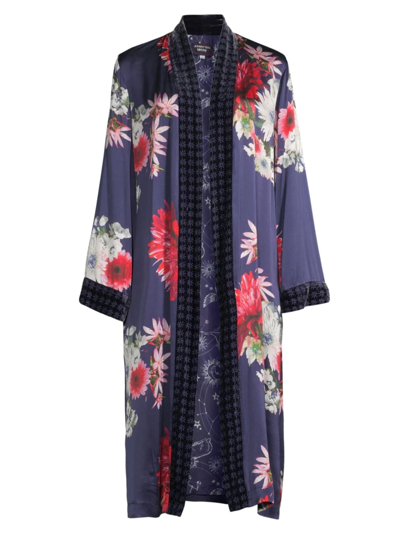 Johnny Was Aster Floral-print Velvet-trim Kimono In Neutral