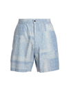 Officine Generale Pierce Woven Bandana Shorts In Light Blue White