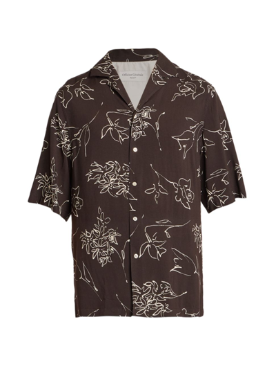 Officine Generale Eren Illustrated Camp Shirt In Black Ecru