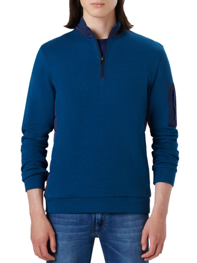 Bugatchi Men's Mixed Nylon Knit Quarter-zip Jumper In Opal Blue