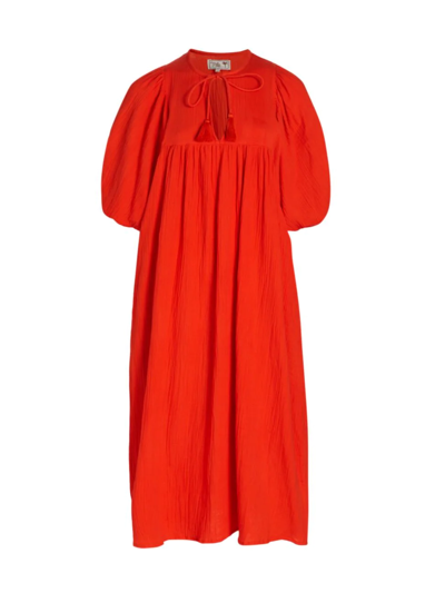 Mille Saffron Cotton Gauze Midi Dress In Poppy