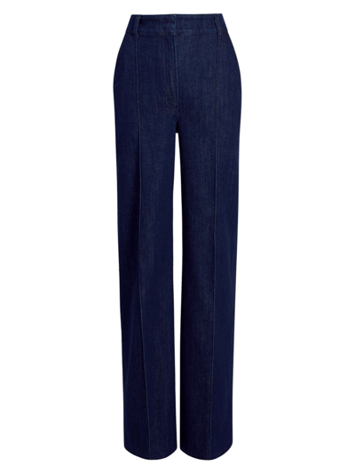 Another Tomorrow High-waisted Denim Trousers In Dark Wash