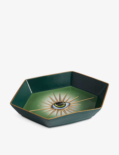 L'objet Lito Porcelain Eye Hexagon Tray In Green