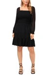 1.state Long Sleeve Smocked Dress In Rich Black