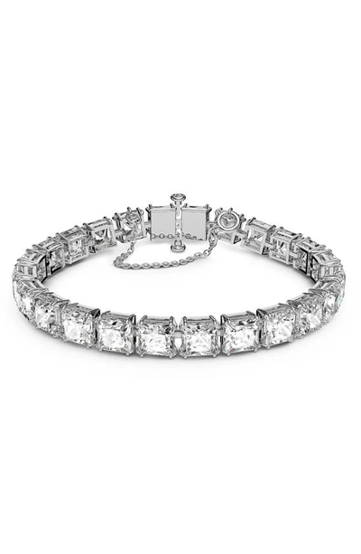 Swarovski Millenia Square Crystal Flex Bracelet In Rhodium Plate In White