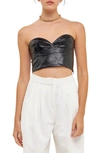 Grey Lab Strapless Faux Leather Bustier Crop Top In Black