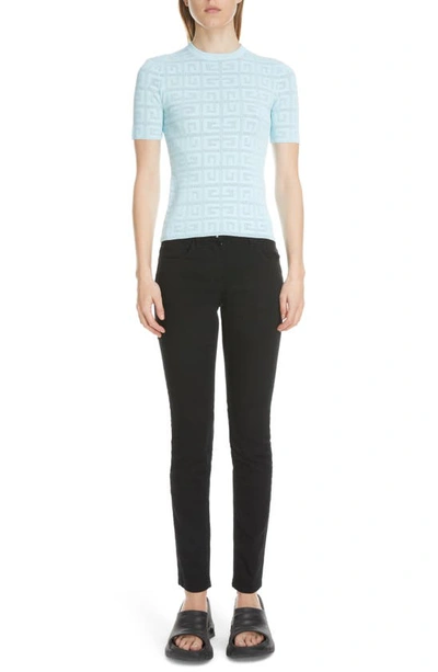 Givenchy 4g Jacquard Knit Short Sleeve Sweater In Acqua Marine