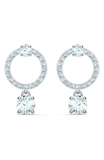 Swarovski Crystal Attract Circle Pierced Earrings White Rhodium Plated In Rhodium / White