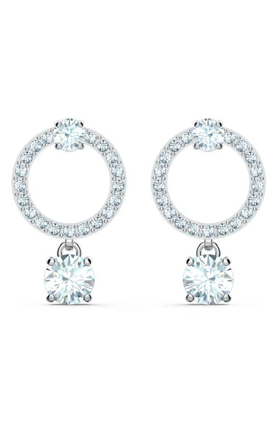 Swarovski Silver-tone Crystal Circle & Charm Drop Earrings