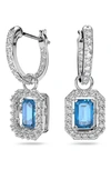 Swarovski Millenia Drop Earrings Octagon Cut Blue Rhodium Plated In Blue