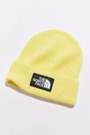 The North Face Tnf Logo Box Cuffed Beanie In Yellow