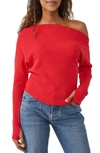 Free People We The Free Fuji Off The Shoulder Thermal Top In Fiery Red