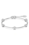 Swarovski Rose Gold-tone Crystal Station Bangle Bracelet In Silver
