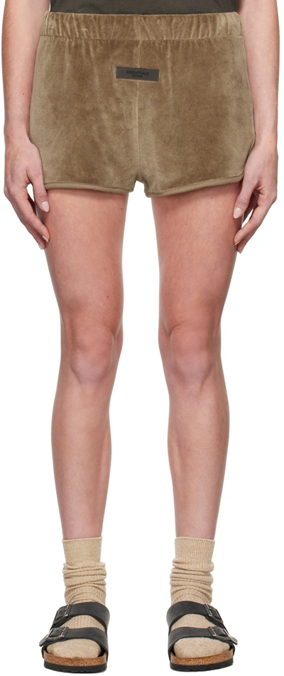 Essentials Brown Patch Shorts In Off Black