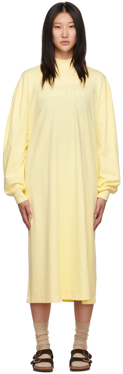 Essentials Yellow Long Sleeve Midi Dress In Canary