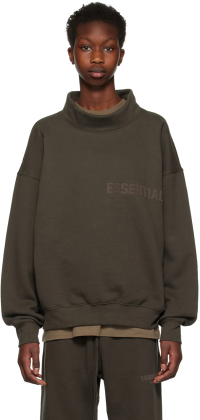 Essentials Gray Mock Neck Sweatshirt In Off Black