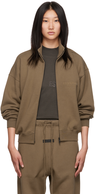 Essentials Brown Full Zip Jacket In Wood