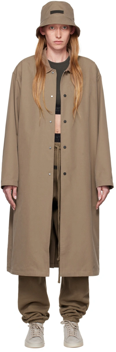 Essentials Brown Long Coat In Wood