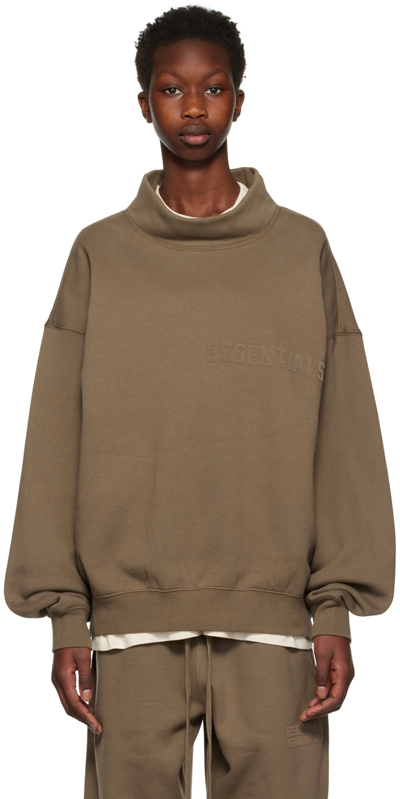 Essentials Brown Mock Neck Sweatshirt In Wood