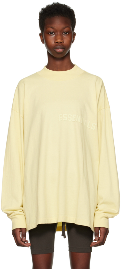 Essentials Yellow Flocked Long Sleeve T-shirt In Canary