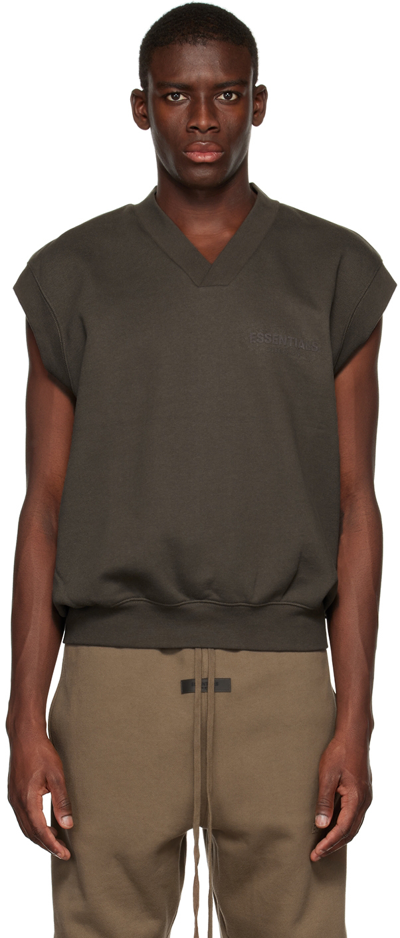 Essentials Gray V-neck Vest In Off Black