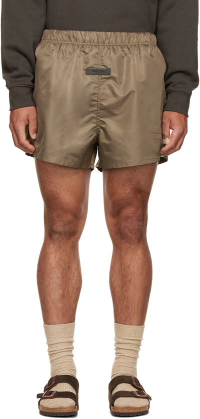 Essentials Brown Nylon Shorts In Wood