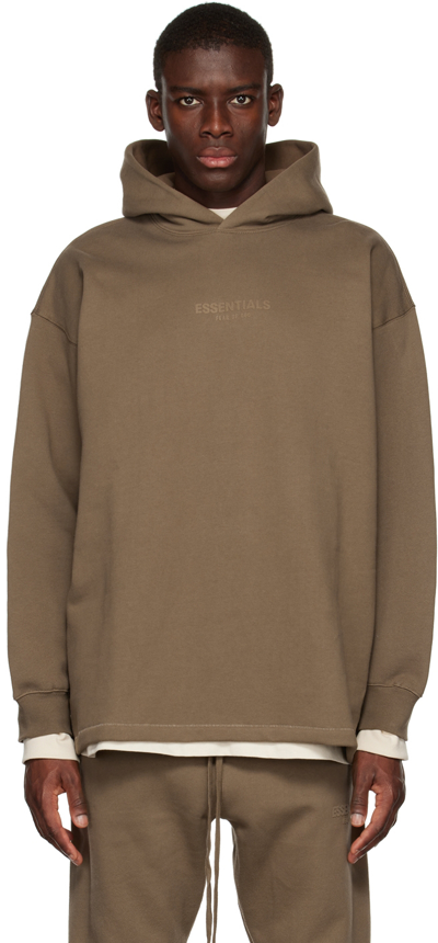 Essentials Brown Relaxed Hoodie In Wood