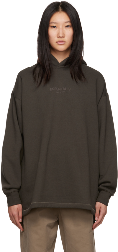 Essentials Gray Relaxed Hoodie In Off Black