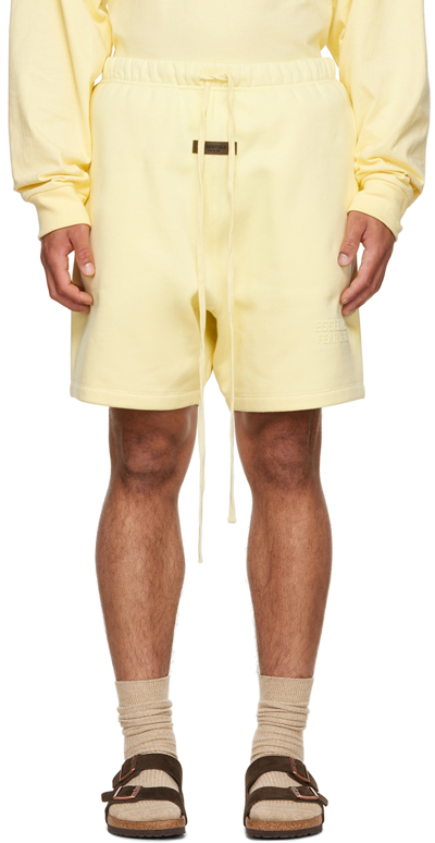 Essentials Yellow Flocked Shorts In Canary