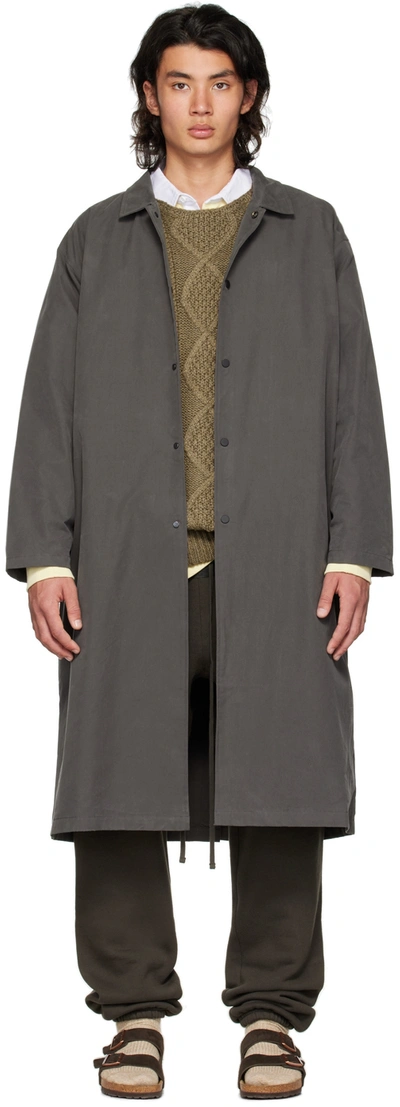 Essentials Gray Long Coat In Off Black