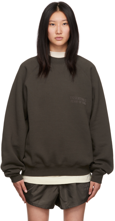 Essentials Gray Crewneck Sweatshirt In Off Black