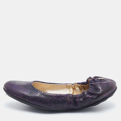 Pre-owned Jimmy Choo Purple/black Python Embossed Leather Scrunch Ballet Flats Size 36.5