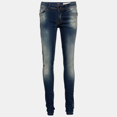 Pre-owned Just Cavalli Denim Skinny Leg Distressed Jeans M In Navy Blue