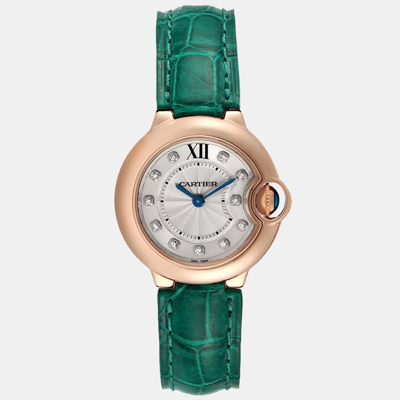 Pre-owned Cartier Silver Diamond 18k Rose Gold Ballon Bleu We902050 Quartz Women's Wristwatch 28 Mm