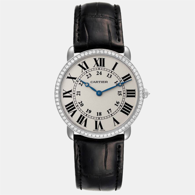 Pre-owned Cartier White Diamond 18k White Gold Ronde Louis Wr000551 Manual Winding Men's Wristwatch 36 Mm