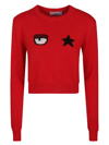 Chiara Ferragni Intarsia-knit Long-sleeve Jumper In Red