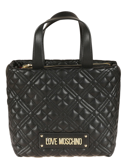 Love Moschino Logo Plaque Quilted Tote In White