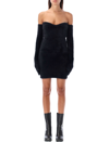 Off-white Fuzzy Body-con Mini Dress With Attached Gloves In Black