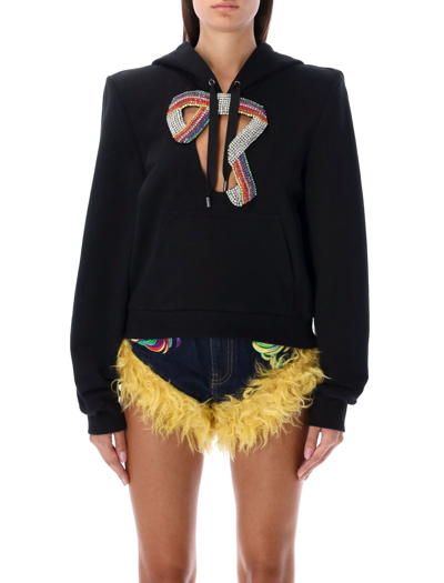 Area Embroidered Crystal Bow Hoodie In Black
