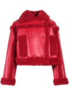Stand Studio Kristy Double Breasted Faux Leather Crop Jacket With Faux Shearling Trim In Red