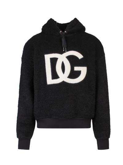 Dolce & Gabbana Boucle Fleece Hooded Sweatshirt In Black