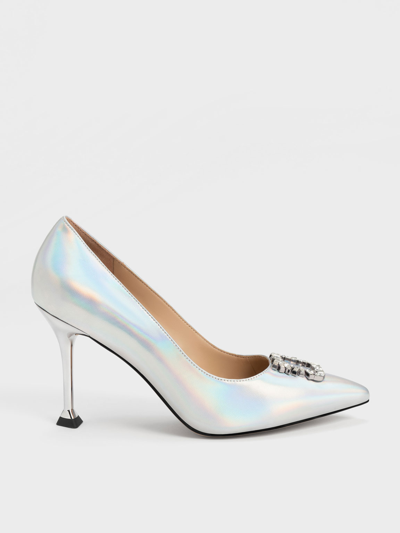 Charles & Keith Holographic Leather Gem-embellished Pumps In Multi