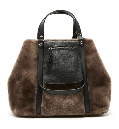 La Canadienne Oliveira Leather And Shearling Tote Bag In Taupe