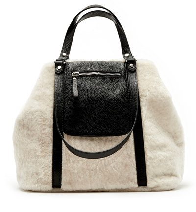 La Canadienne Oliveira Leather And Shearling Tote Bag In White