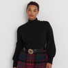 Lauren Woman Button-trim Mockneck Sweater In Polo Black