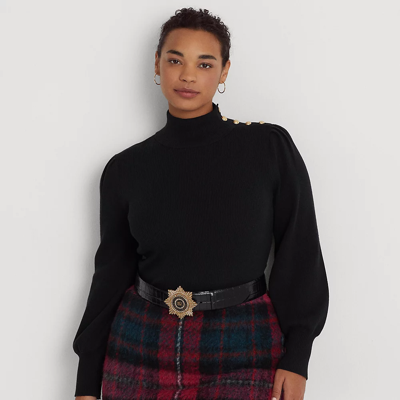 Lauren Woman Button-trim Mockneck Sweater In Polo Black