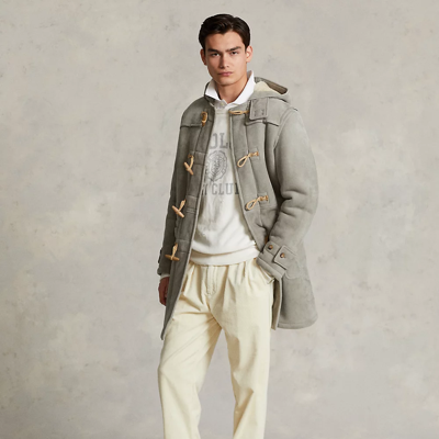 Polo Ralph Lauren Shearling Hooded Duffel Coat In Grey Fog