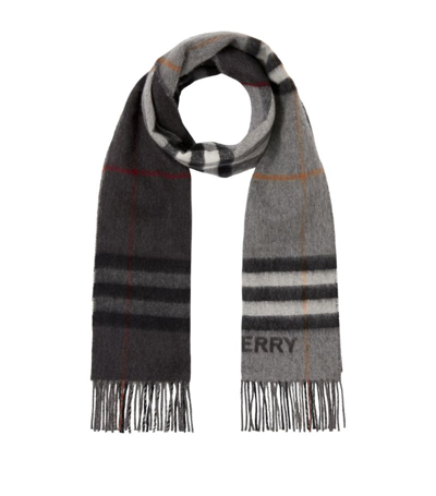 Burberry Cashmere Contrast-check Scarf In Grey