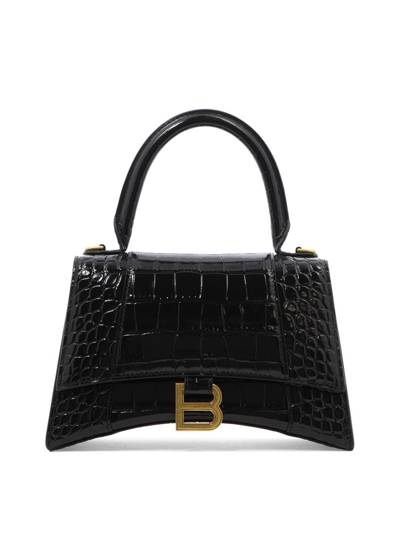 Balenciaga Hourglass Embossed Small Handbag In Black